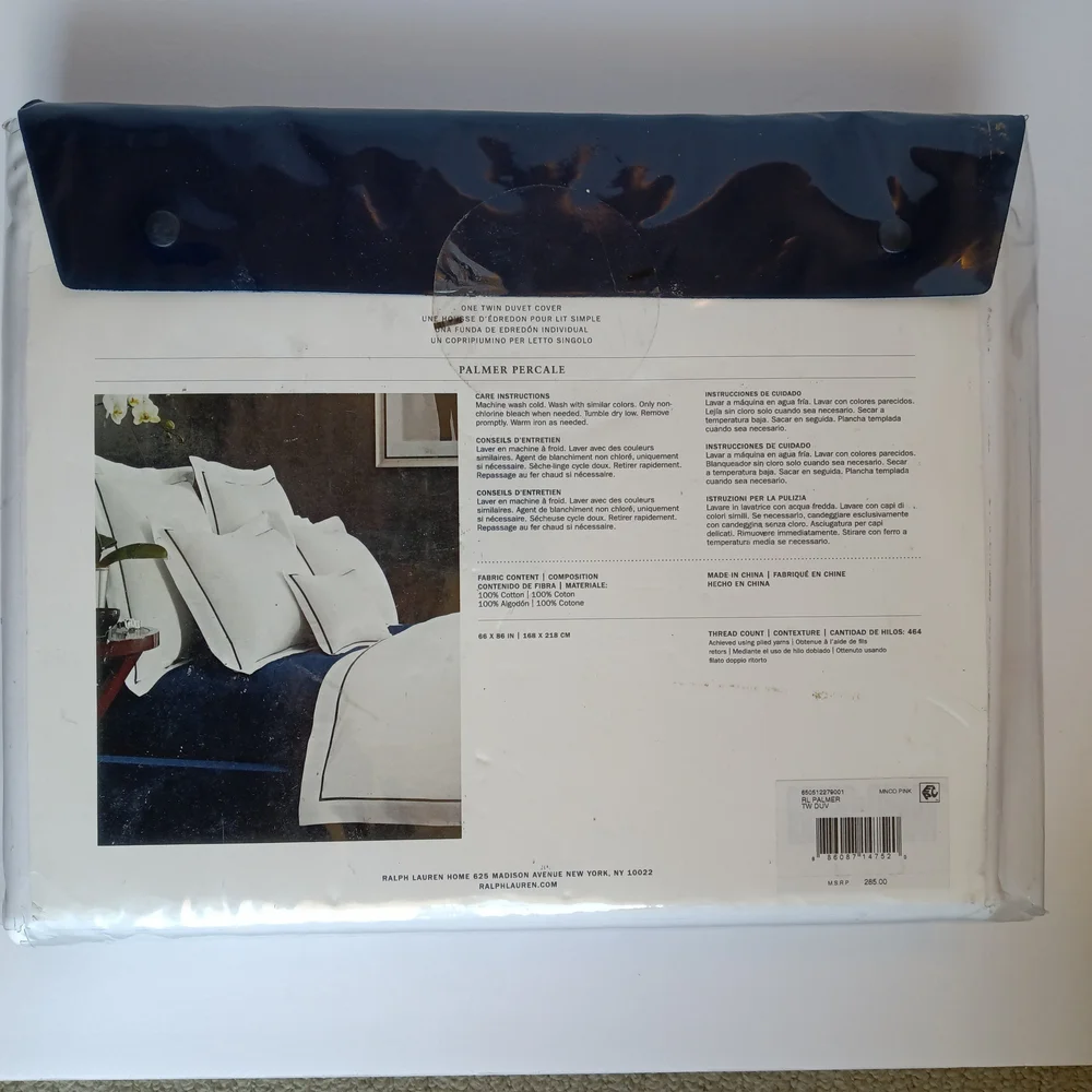 NEW Ralph Lauren TWIN Palmer Percale Duvet Cover White with Pink Trim